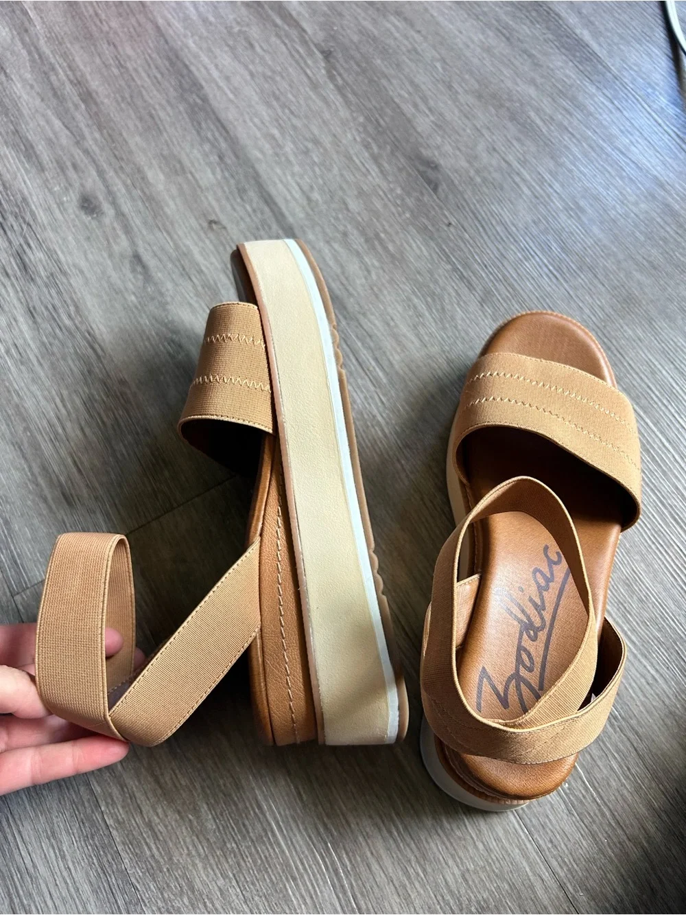 Zodiac Platform Sandal in Tan and Cream with Elastic Ankle Strapping new